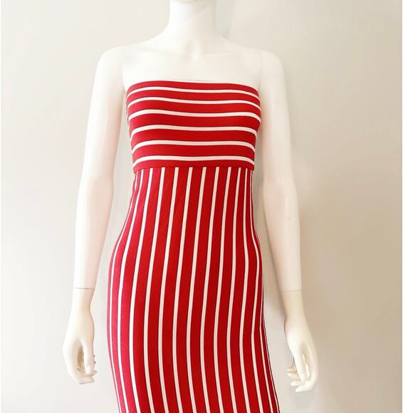 Heart & Hips Red/White Striped Strapless Fitted Bodycon Dress Size Small - Picture 2 of 6